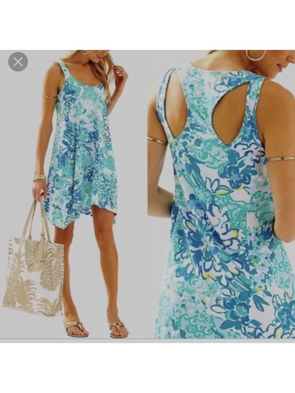 EUC Lilly Pulitzer Blue Floral Monterey in a apinch Sun Tank Dress sz XS X Small